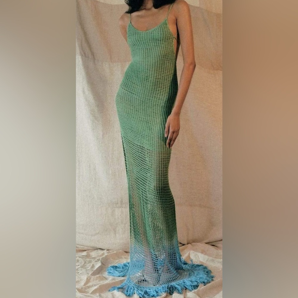 Crochet silk maxi dress